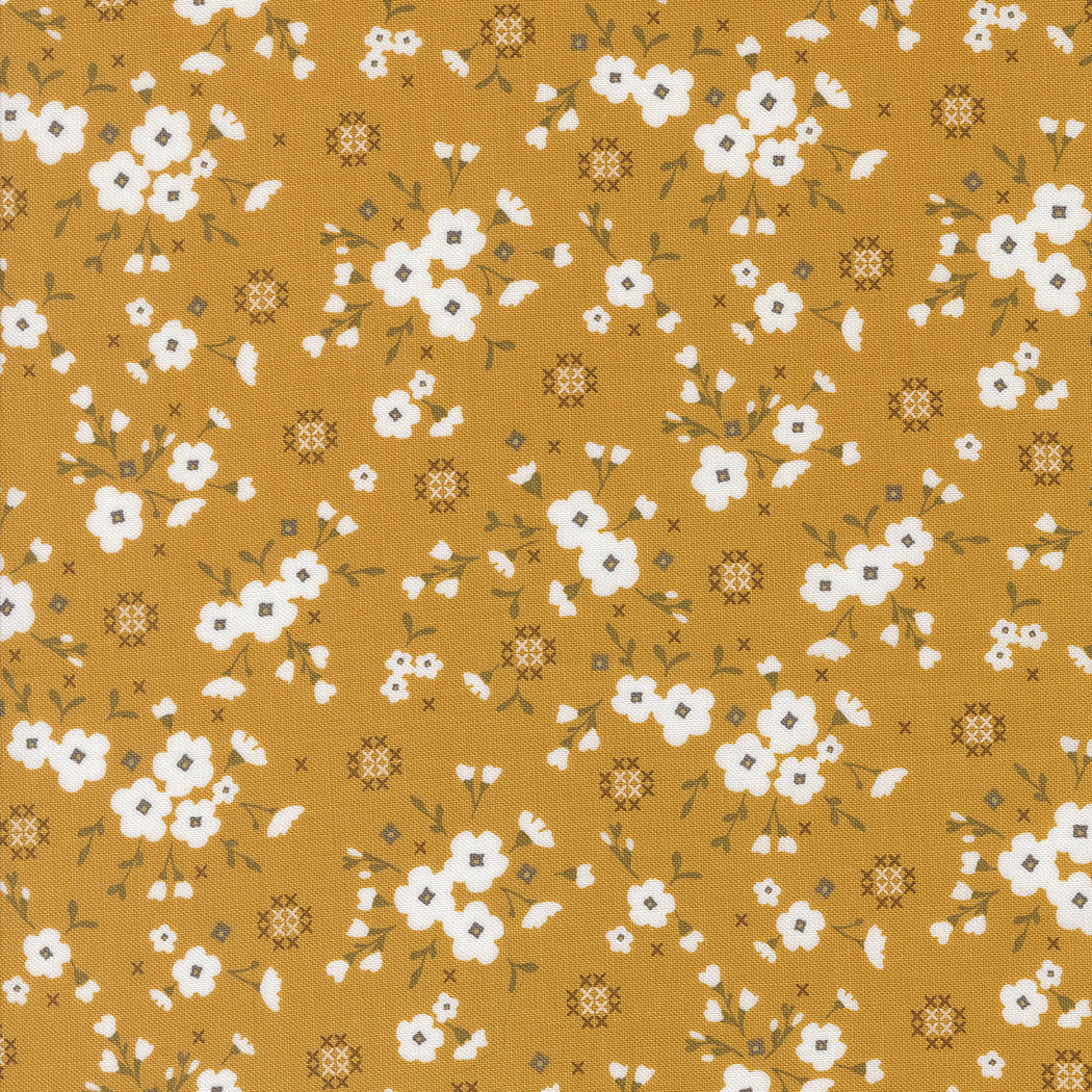 Stitched Lullaby Small Floral - Golden | Sun Drenched Fabric Collection | Designed by Sweetfire Road | Moda Fabrics | 43201 12