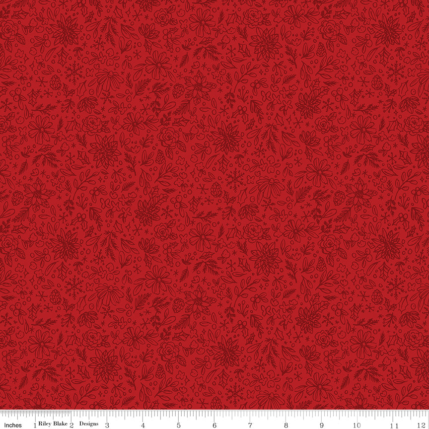 Charming Christmas Floral Outline Red |C16354-RED