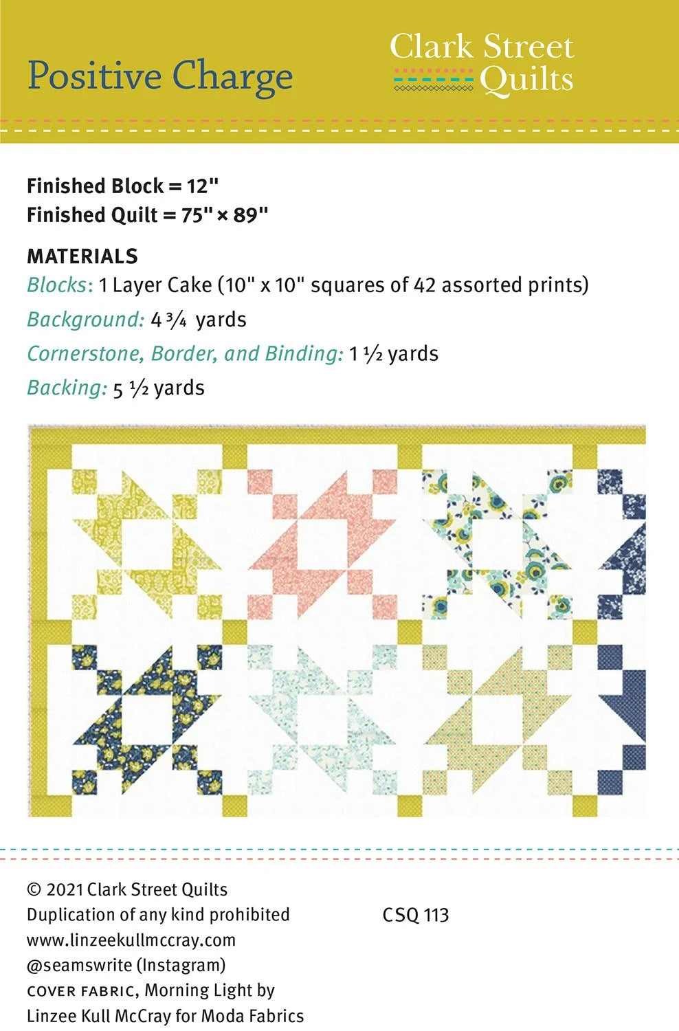 Positive Charge Quilt Pattern by Clark Street Quilts - Paper Pattern
