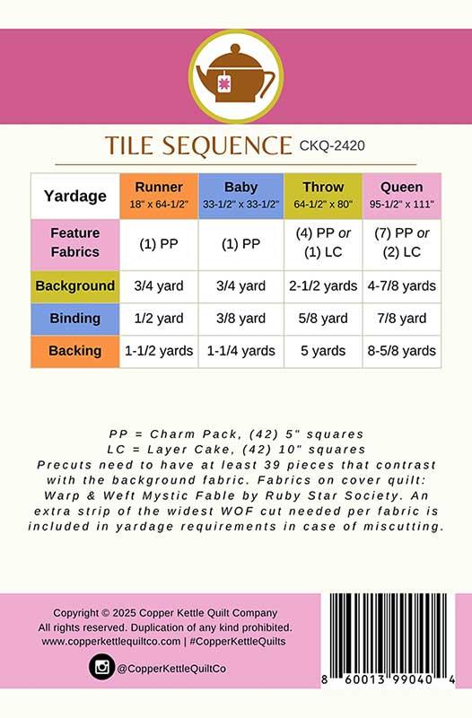Tile Sequence Quilt Pattern by Copper Kettle Quilt Company - Paper Pattern