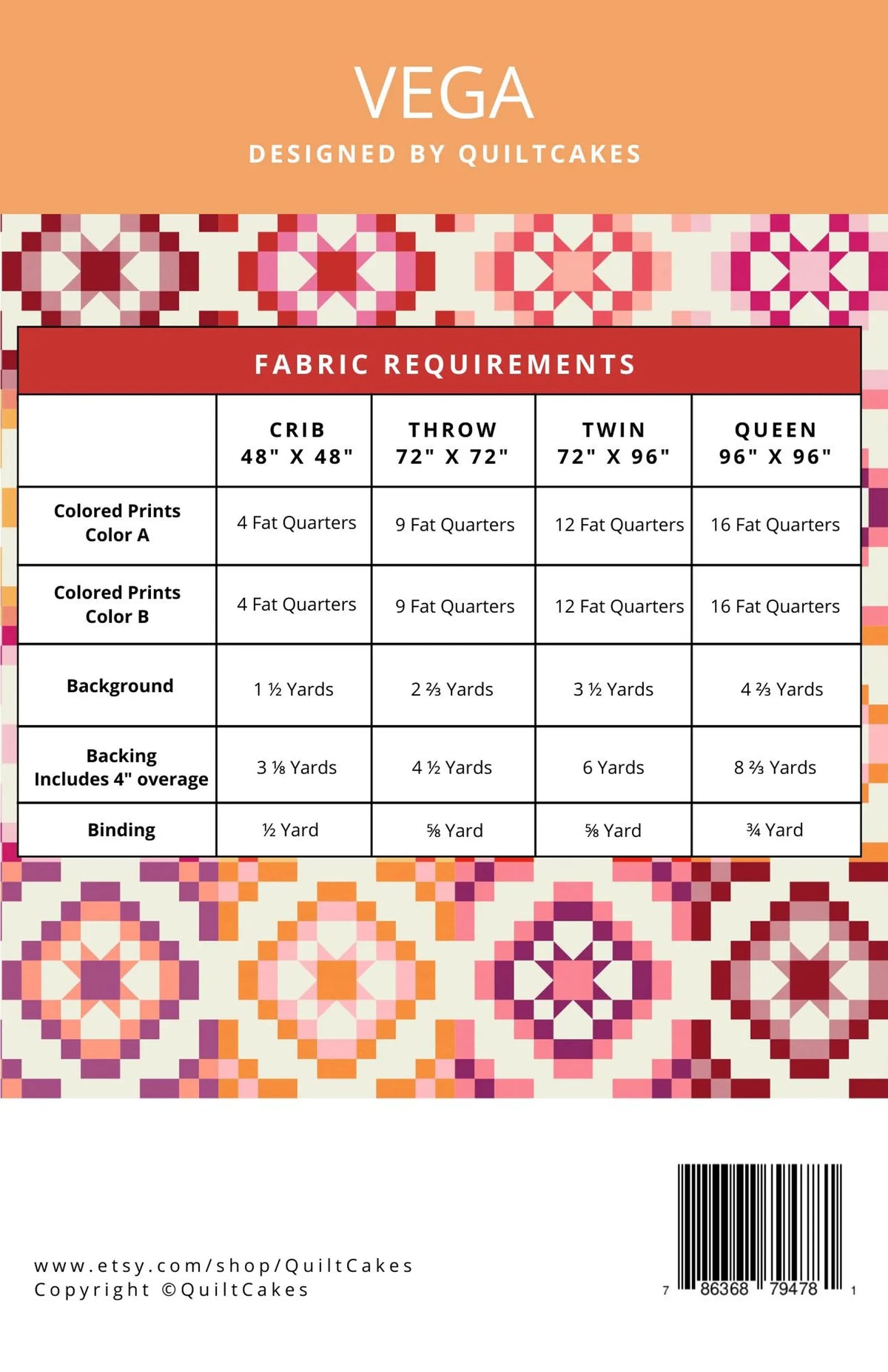 Vega Quilt Pattern | Quilt Cakes | Paper Copy