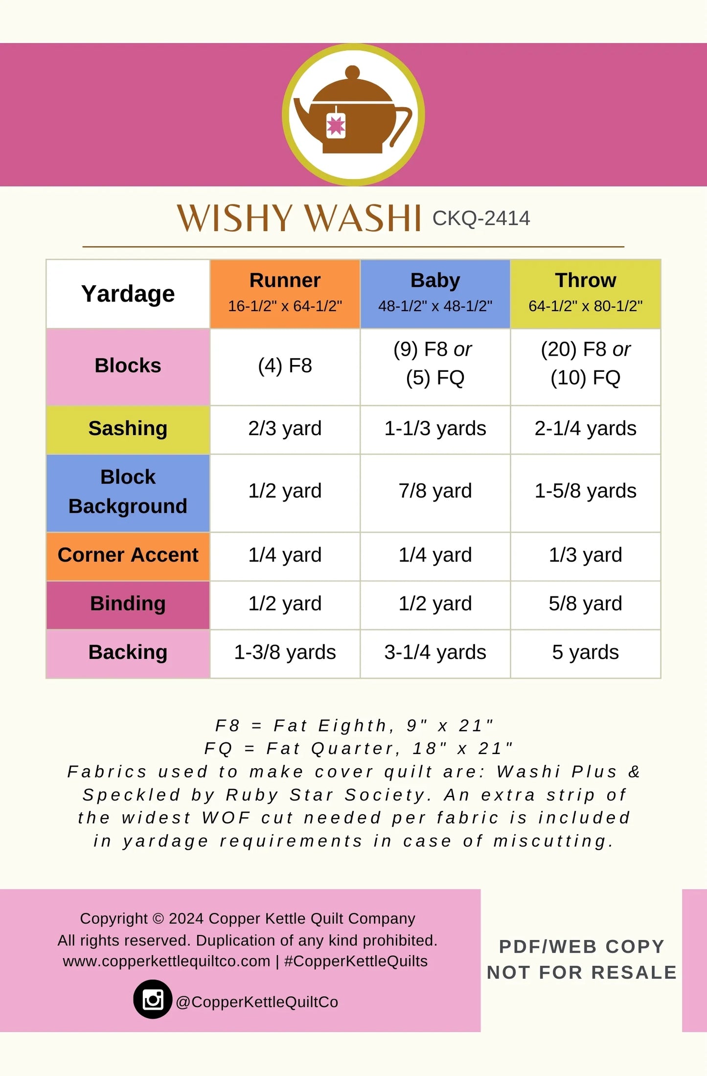 Wishy Washi Quilt Pattern by Copper Kettle Quilt Company - Paper Pattern