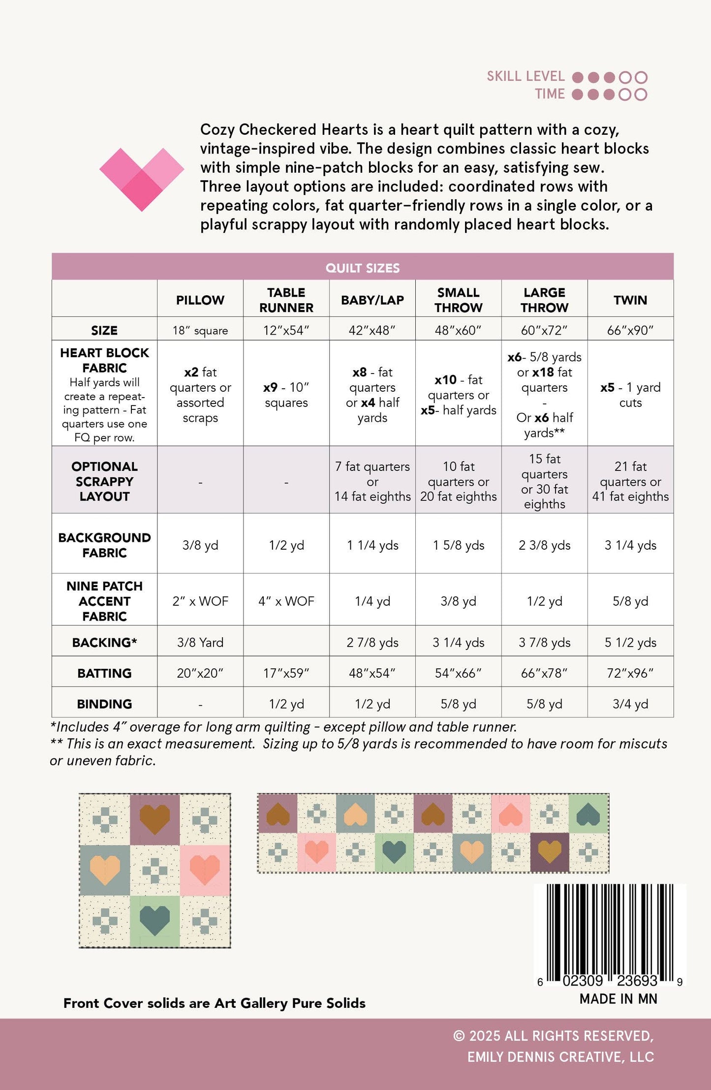 Cozy Checkered Hearts PAPER Quilt Pattern