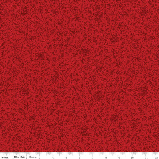 Charming Christmas Floral Outline Red |C16354-RED