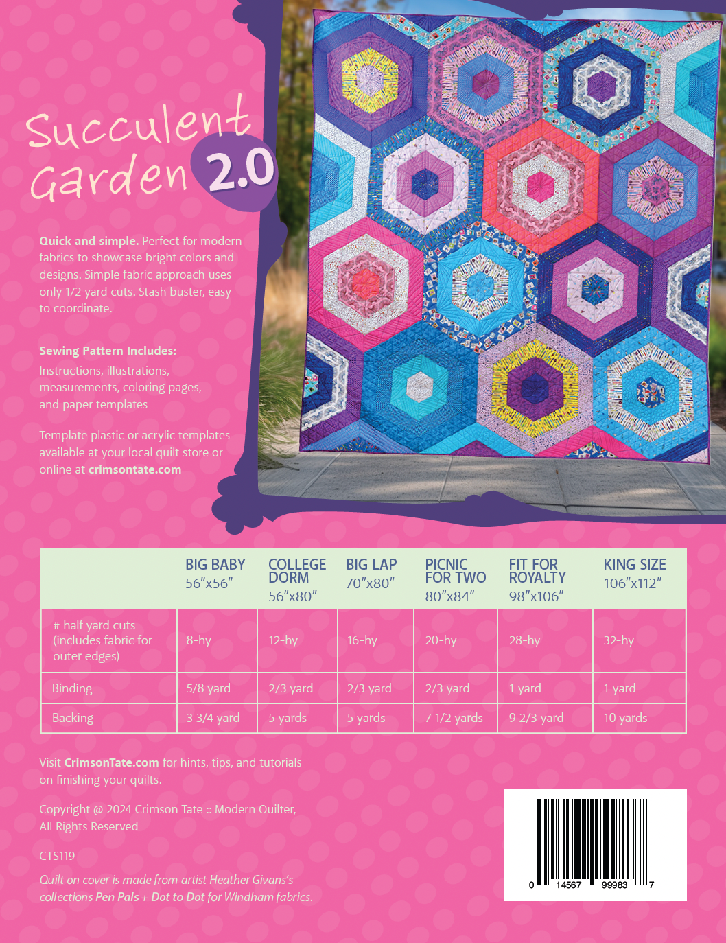 Succulent Garden 2.0 Quilt Pattern by Crimson Tate