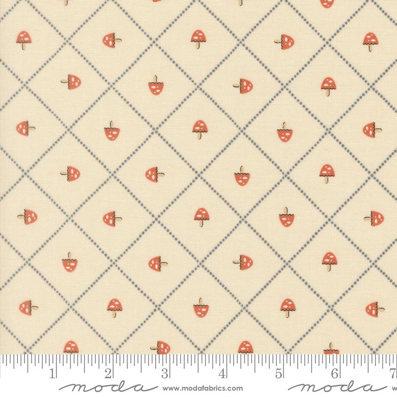 Mushroom & Grid - Pearl | Nature's Sketchbook | Elena Amo | Moda Fabrics