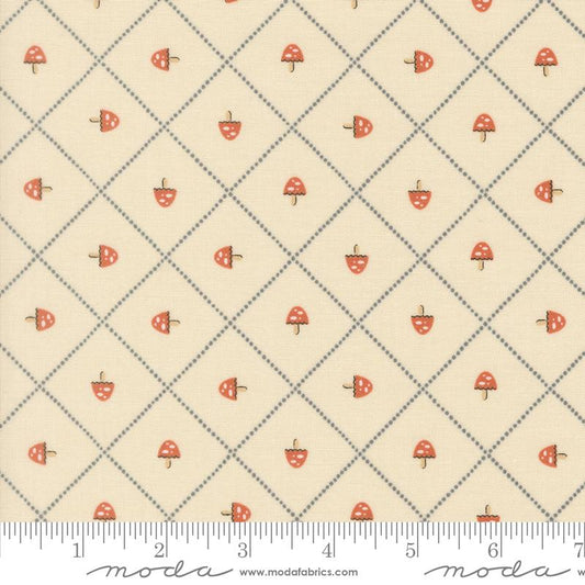 Mushroom & Grid - Pearl | Nature's Sketchbook | Elena Amo | Moda Fabrics