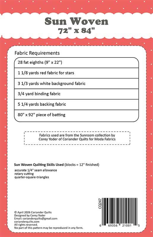 Sun Woven Quilt Pattern | Coriander Quilts | Paper Copy