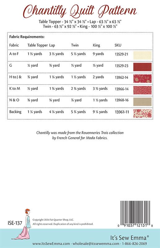 Chantilly Quilt Pattern by It's Sew Emma - Paper pattern