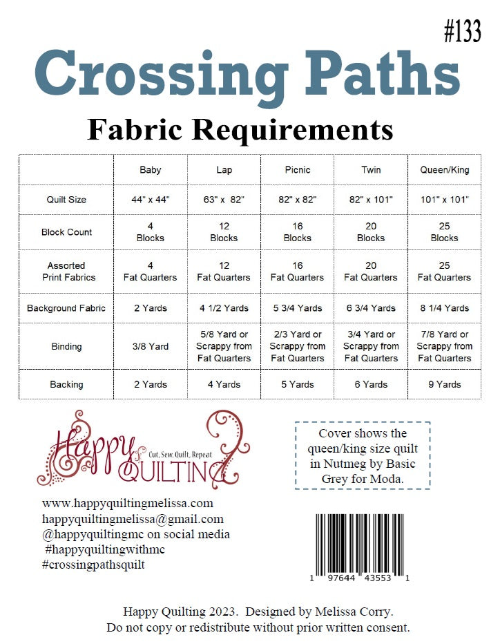 Crossing Paths Quilt Pattern by Melissa Corry of Happy Quilting - Paper Pattern