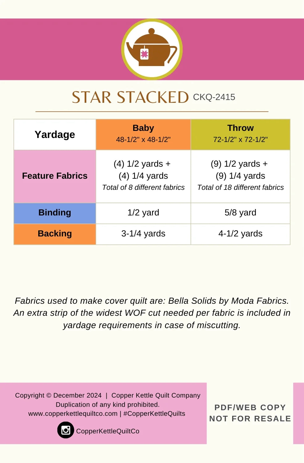 Star Stacked Quilt Pattern by Copper Kettle Quilt Company - Paper Pattern