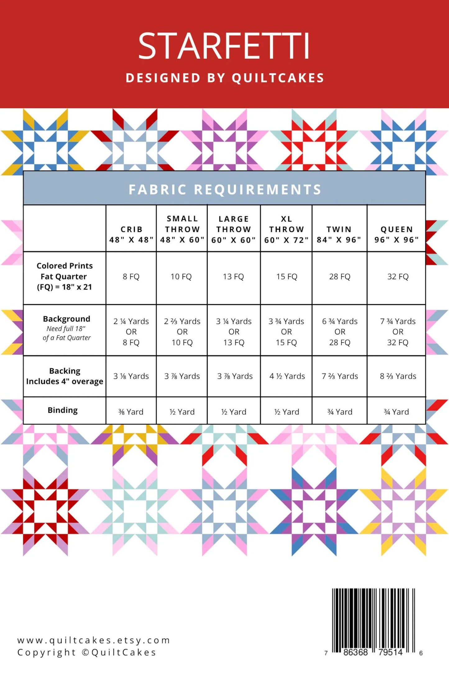 Starfetti Quilt Pattern | Quilt Cakes | Paper Copy