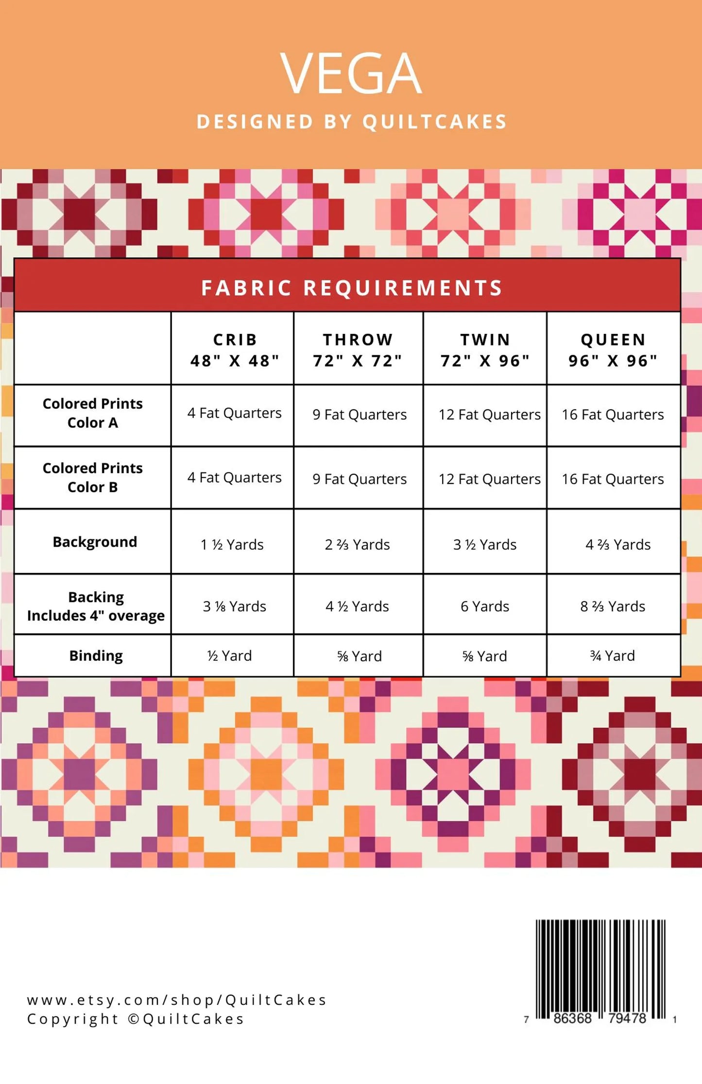 Vega Quilt Pattern | Quilt Cakes | Paper Copy